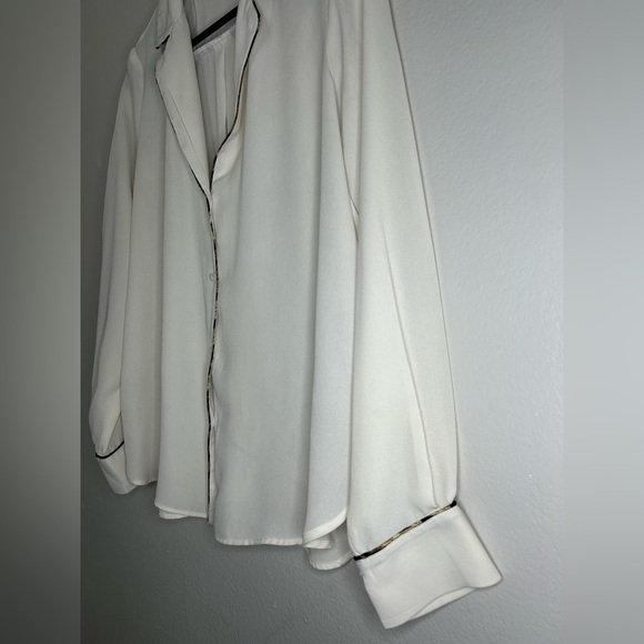 ZARA silky Ivory blouse w/ animal-print piping trim size S - Picture 7 of 14